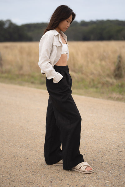 Lilly Pilly Collection Oli pants made from 100% Organic linen in  Black