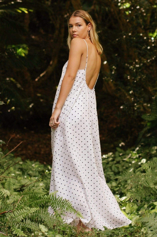 Lilly Pilly Collection 100% organic linen Olive Dress in Polka Dot