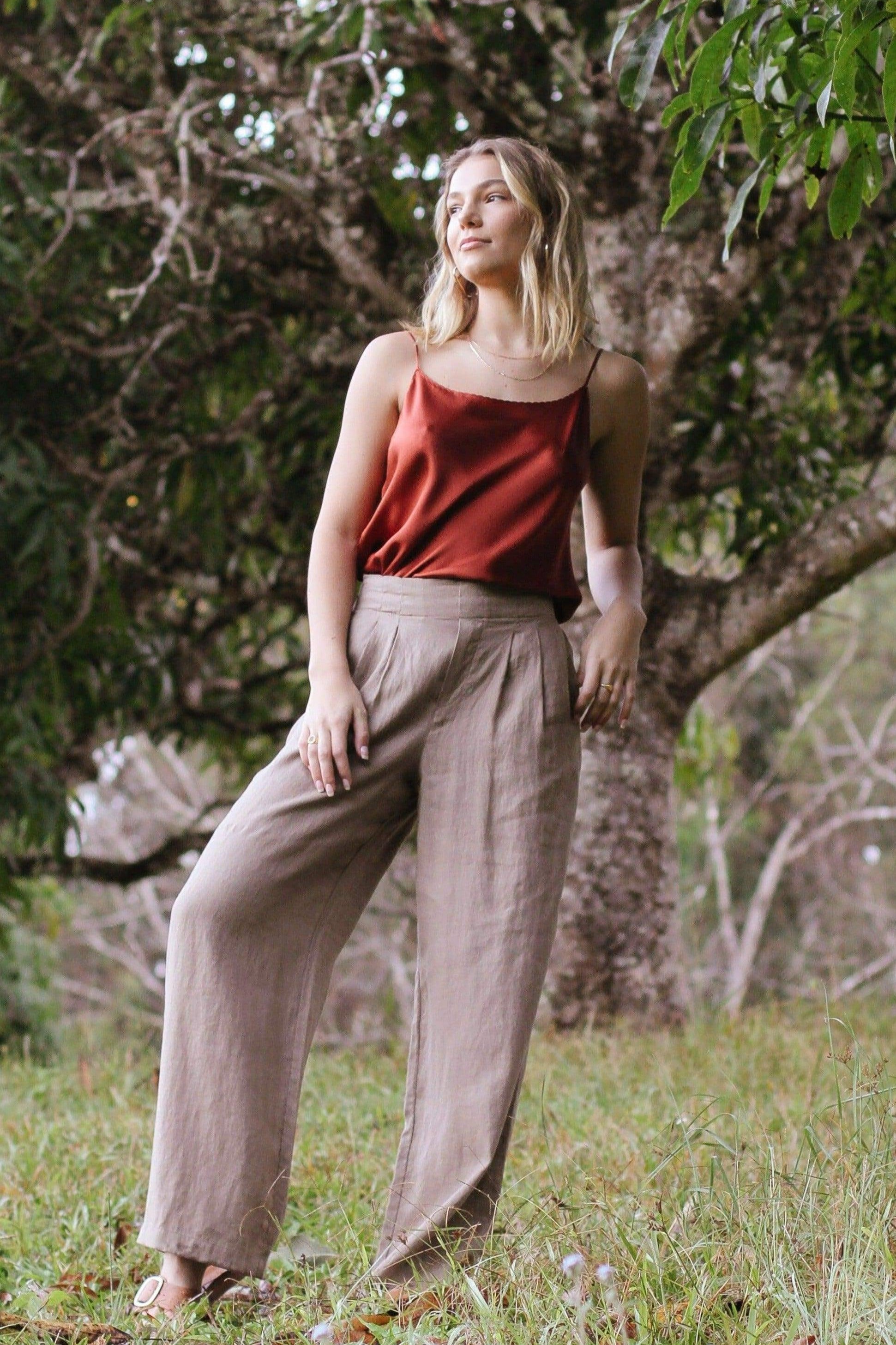 Lilly Pilly Collection Olivia linen pants made from 100% Organic linen in Earth