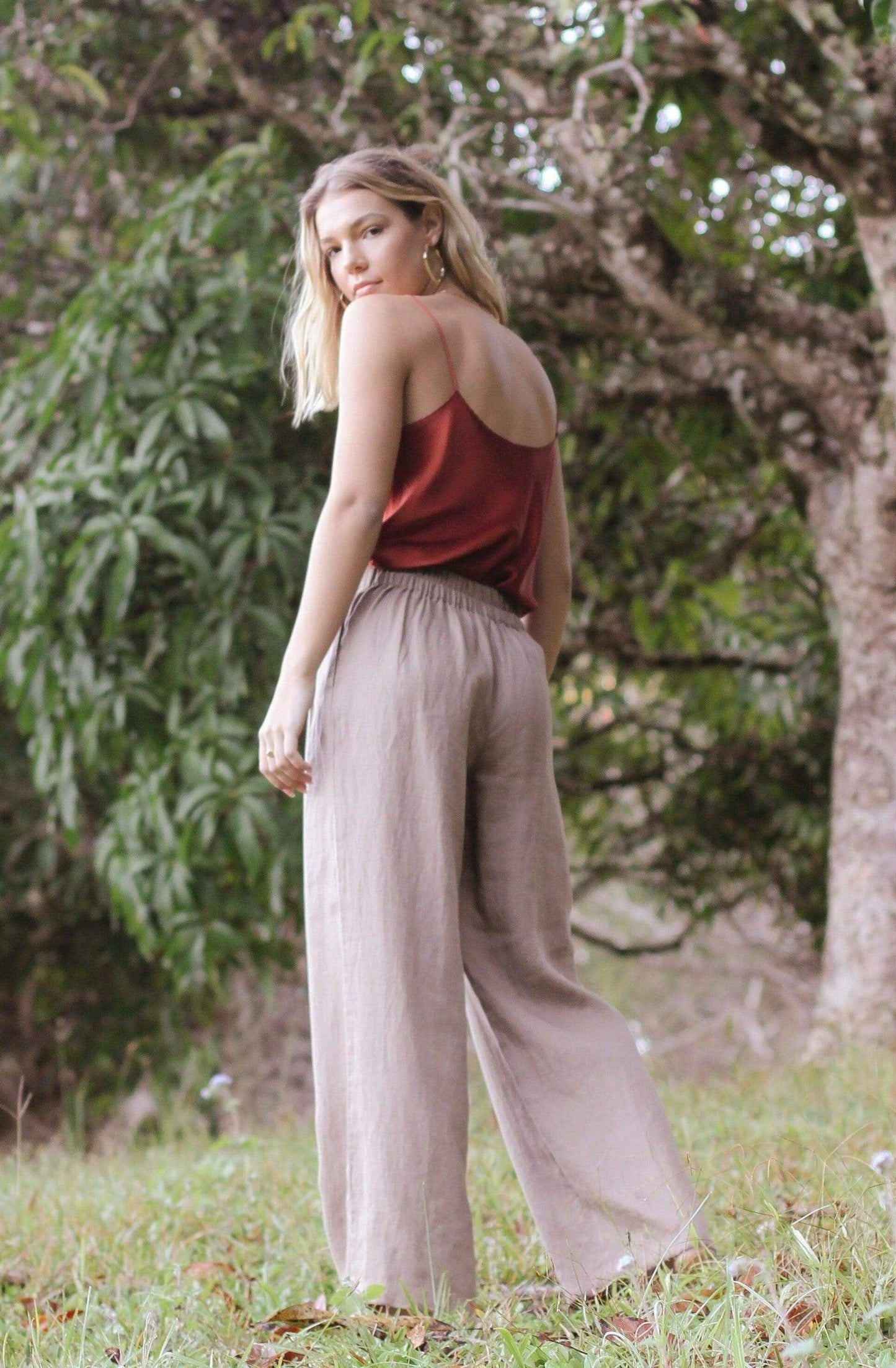 Lilly Pilly Collection Olivia linen pants made from 100% Organic linen in Earth
