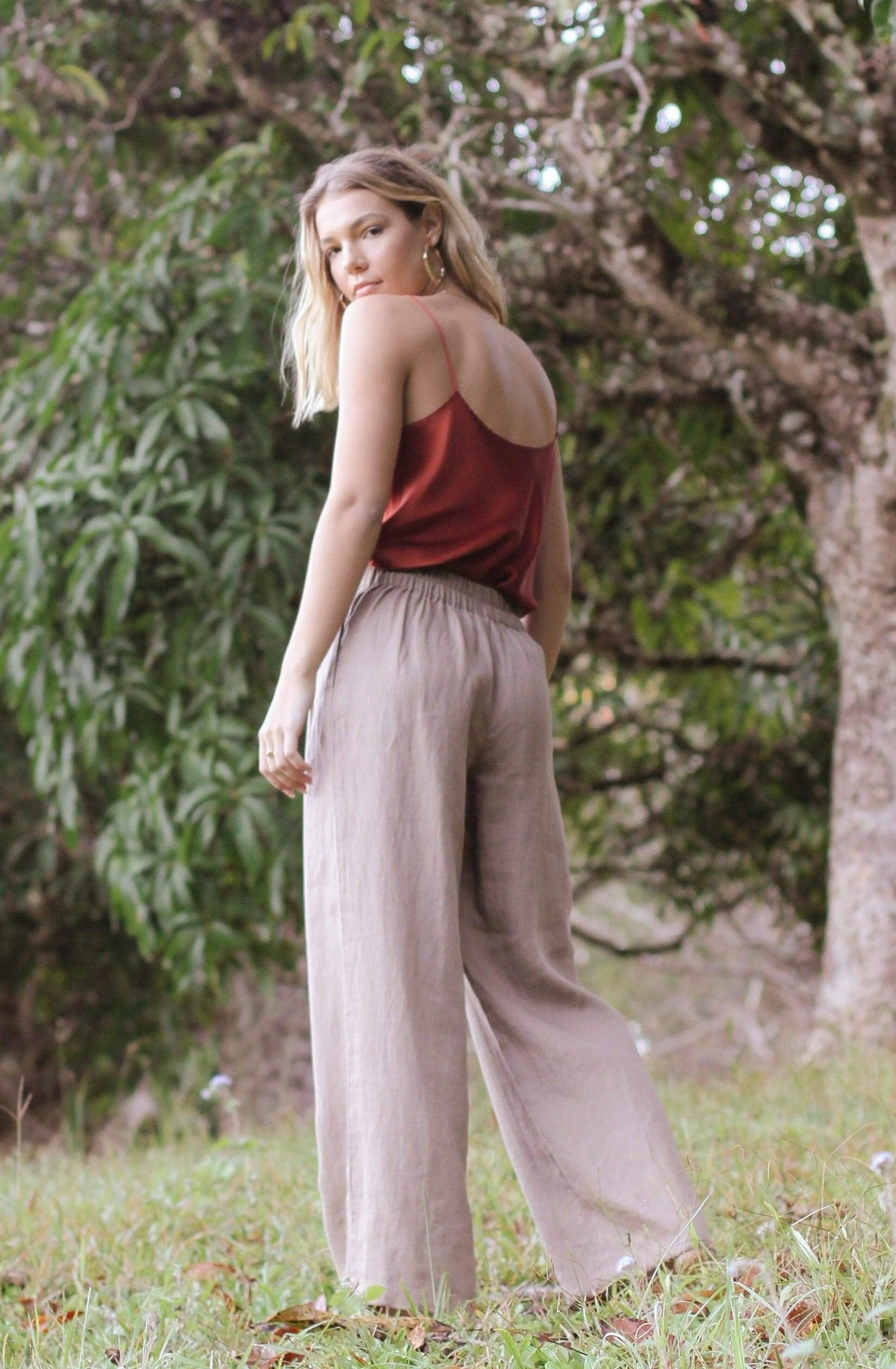 Lilly Pilly Collection Olivia linen pants made from 100% Organic linen in Earth