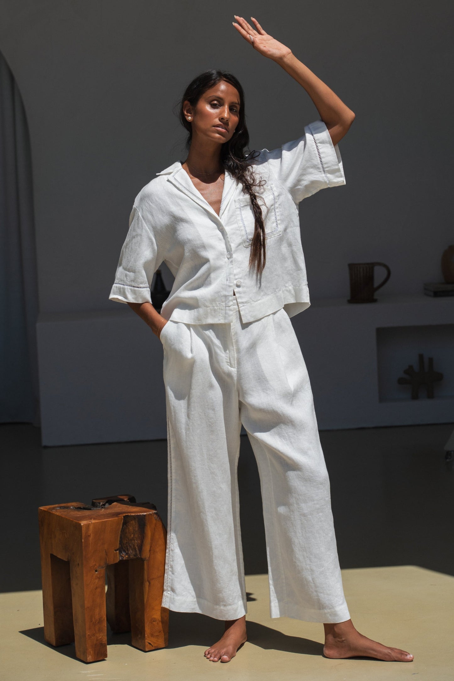 RIKA IVORY LINEN PANTS