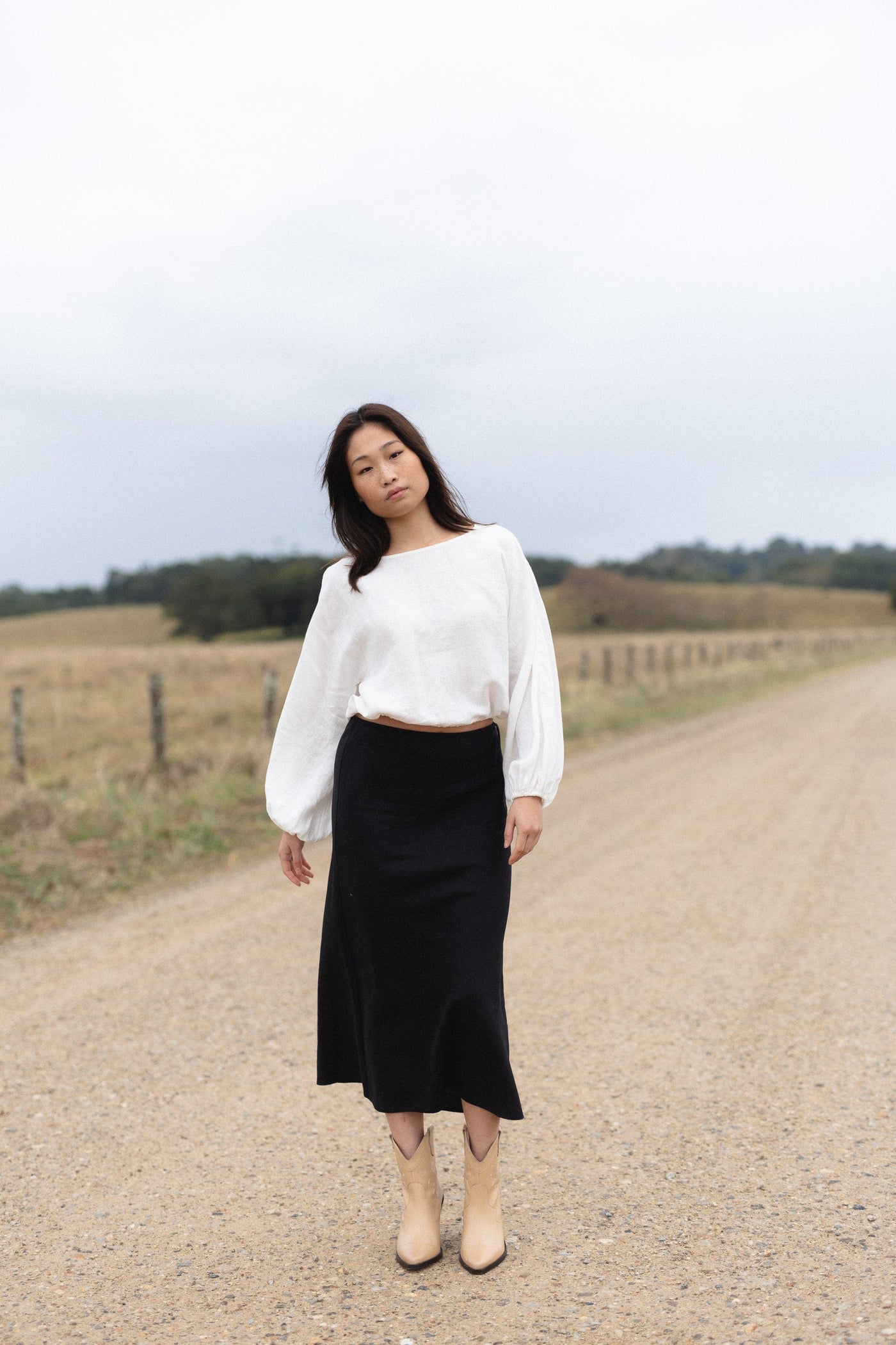 LILLY PILLY Collection Riley Bias Linen Skirt made from 100% organic linen in Black