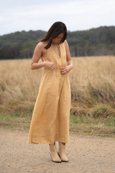 LILLY PILLY Collection Ruby Linen Dress made from 100% organic linen in Sand