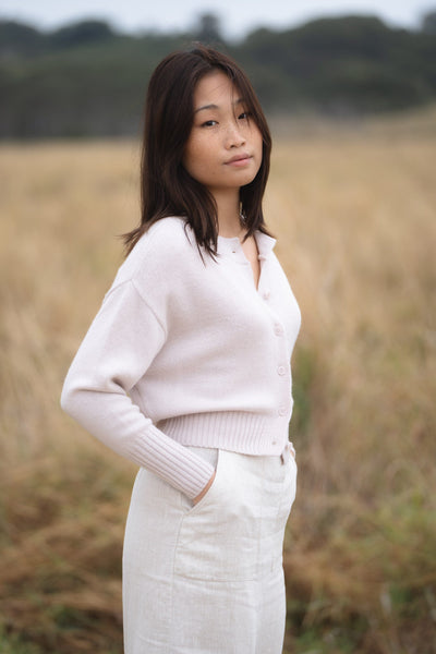 LILLY PILLY Collection Taylor Merino Cardi knit made from 100% Merino wool in Dusty Lilac