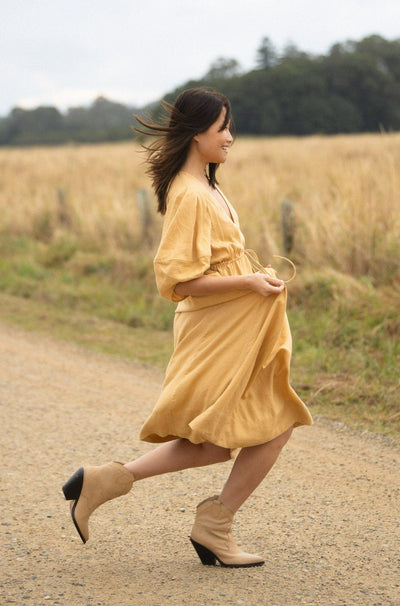 LILLY PILLY Collection Vida Linen Dress made from 100% organic linen in Sand