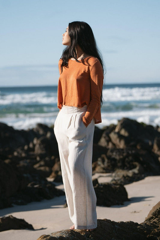 Lilly Pilly Collection Olivia linen pants made from 100% Organic linen in Oatmeal