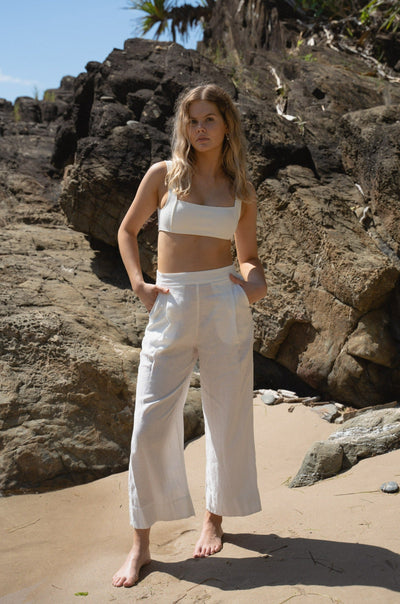 Lilly Pilly Collection 100% organic linen Ivy pants in Ivory