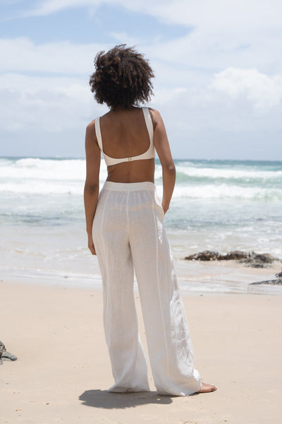 Lilly Pilly Collection Oli pants made from 100% Organic linen in Ivory