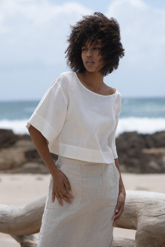 LILLY PILLY Maya linen top in Ivory
