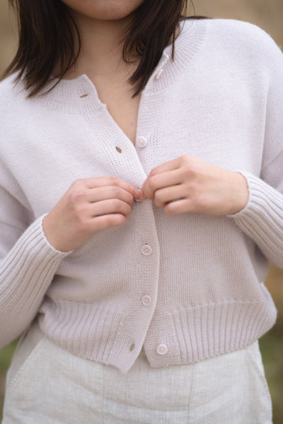 LILLY PILLY Collection Taylor Merino Cardi knit made from 100% Merino wool in Dusty Lilac