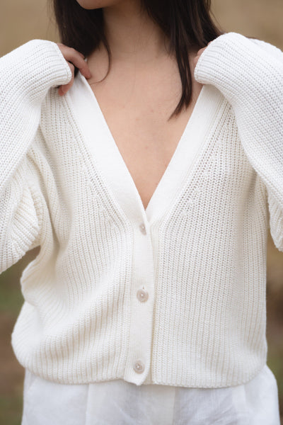 LILLY PILLY Baily Cotton Cardi knit top made from 100% Organic Cotton in Ivory