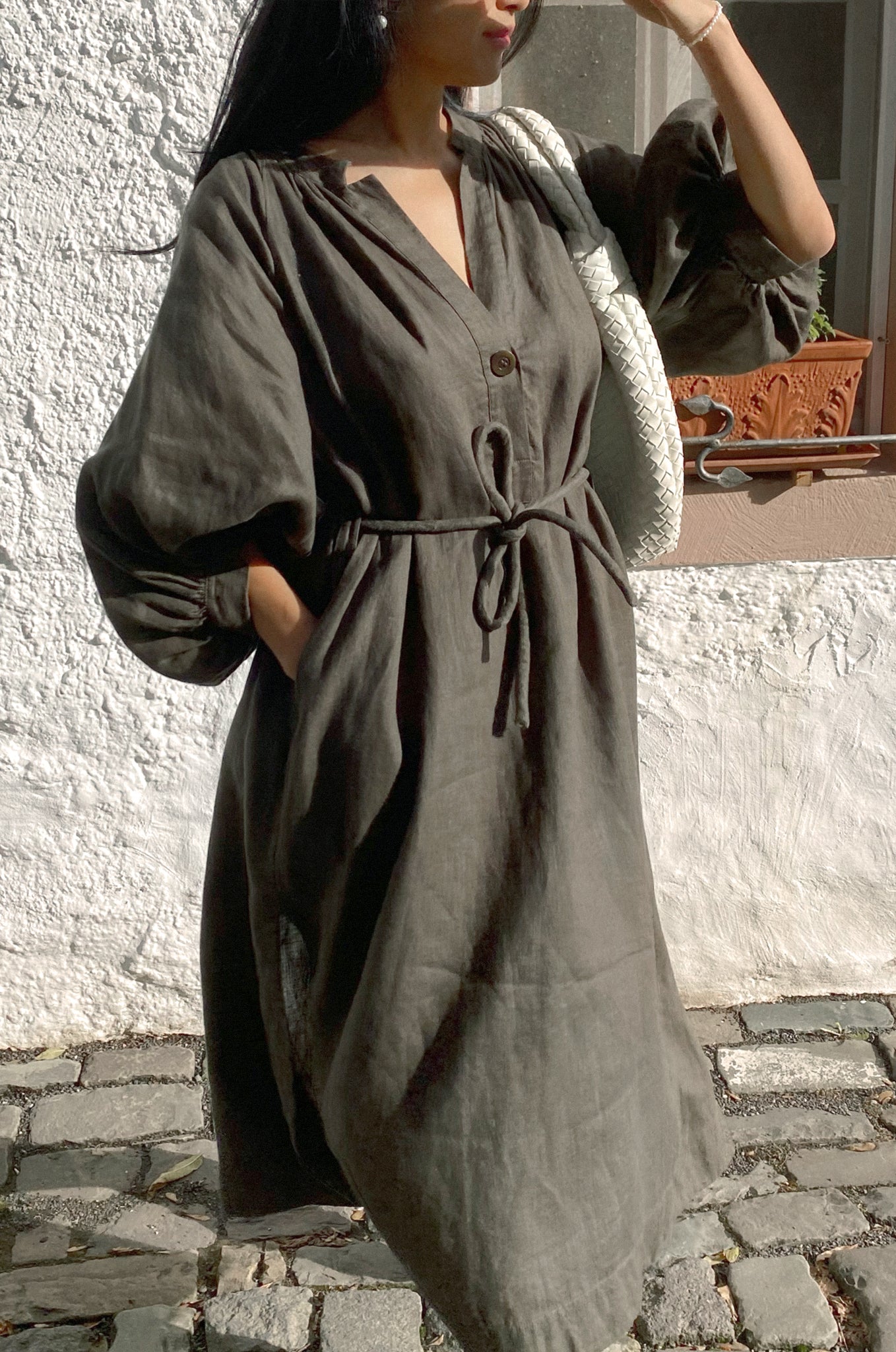 MAE KHAKI LINEN DRESS