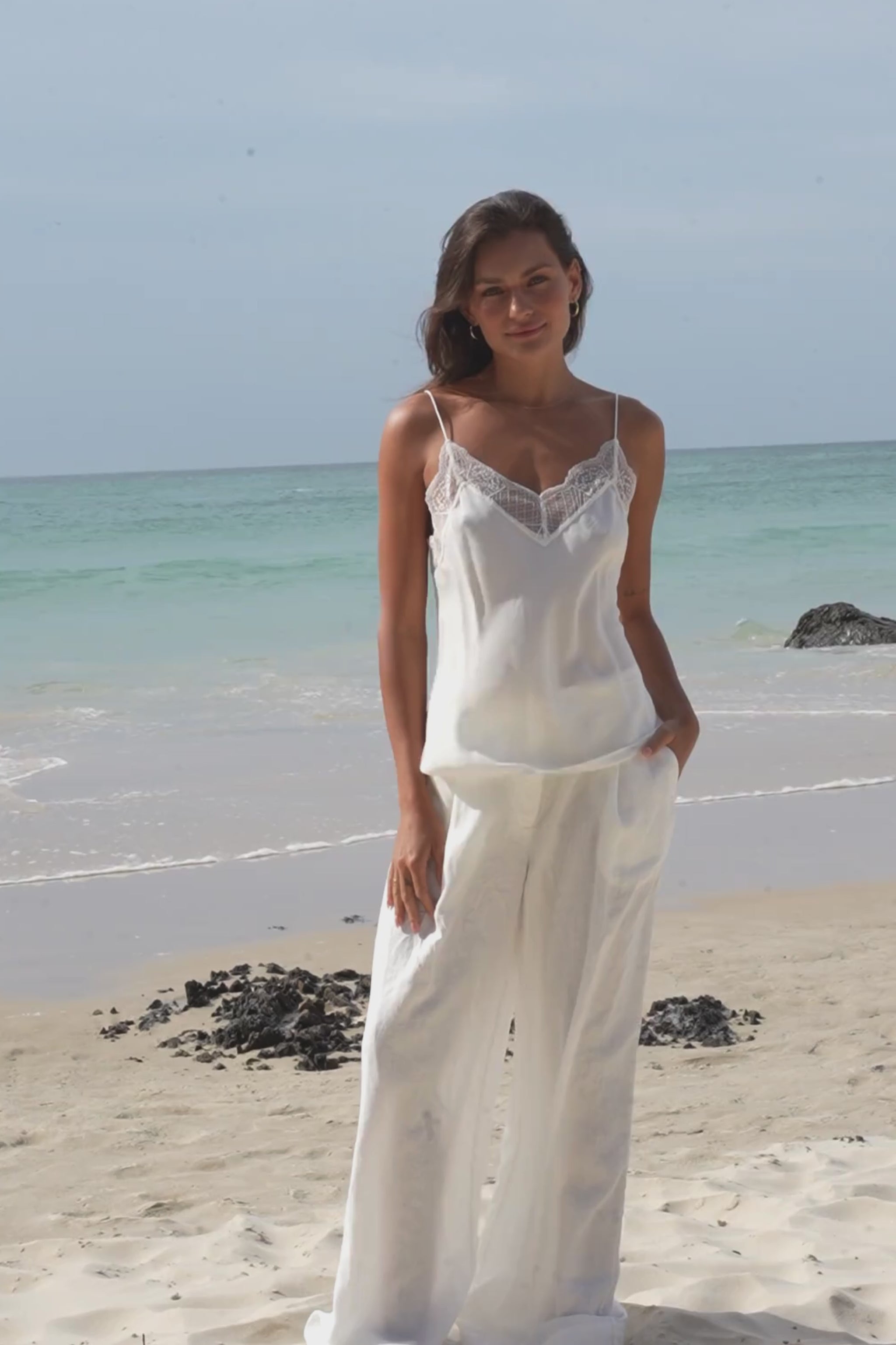 Frankie silk cami in Ivory by LILLY PILLY