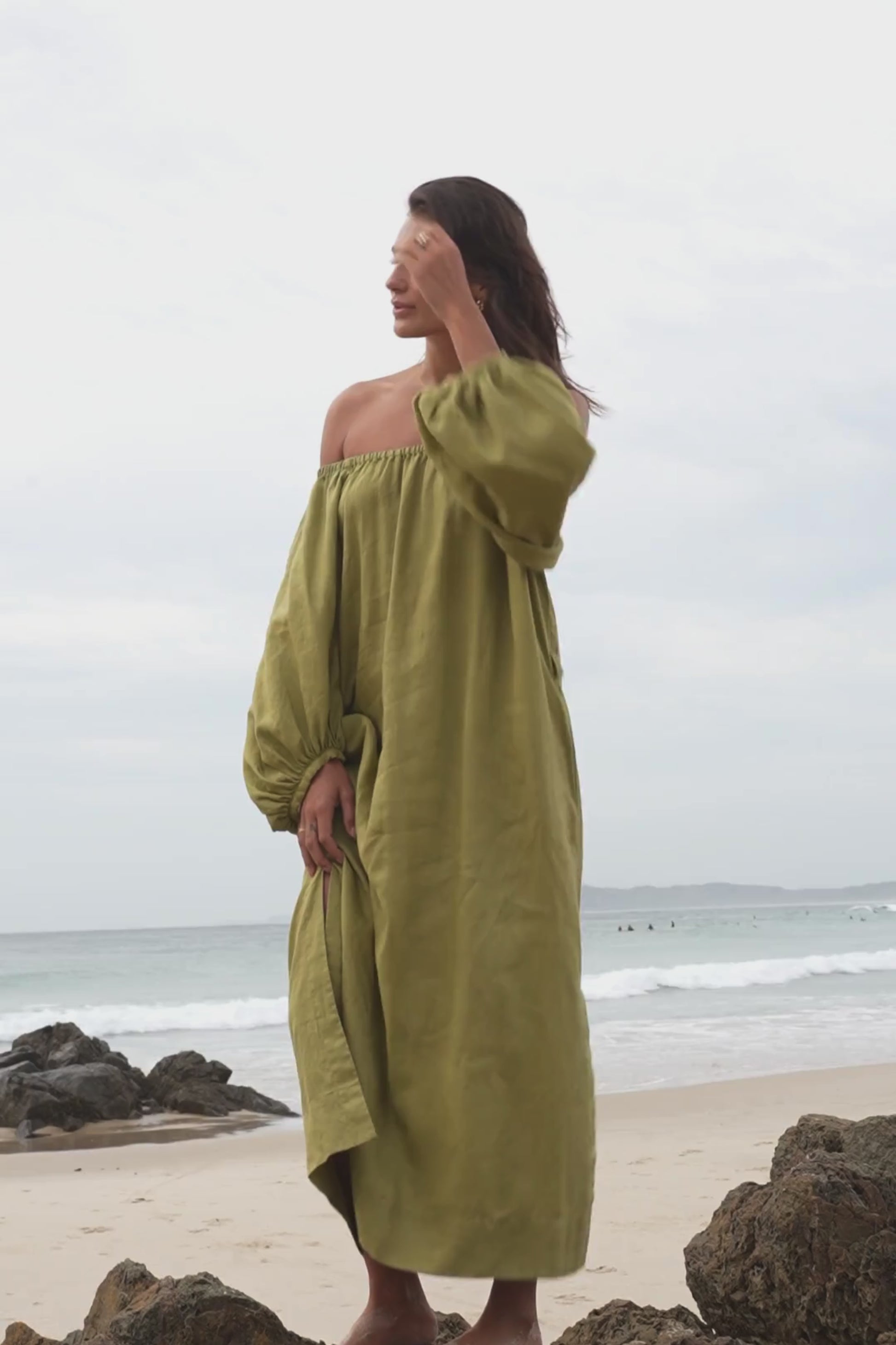 LILLY PILLY Lucia linen dress in Olive