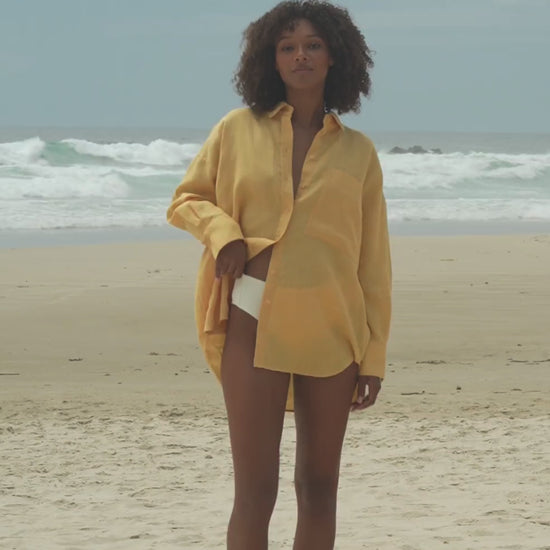 Lilly Pilly Collection Kirra shirt made from 100% Organic linen in Butter