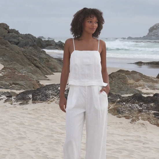 LILLY PILLY Rosa linen top with Oli pants in Ivory