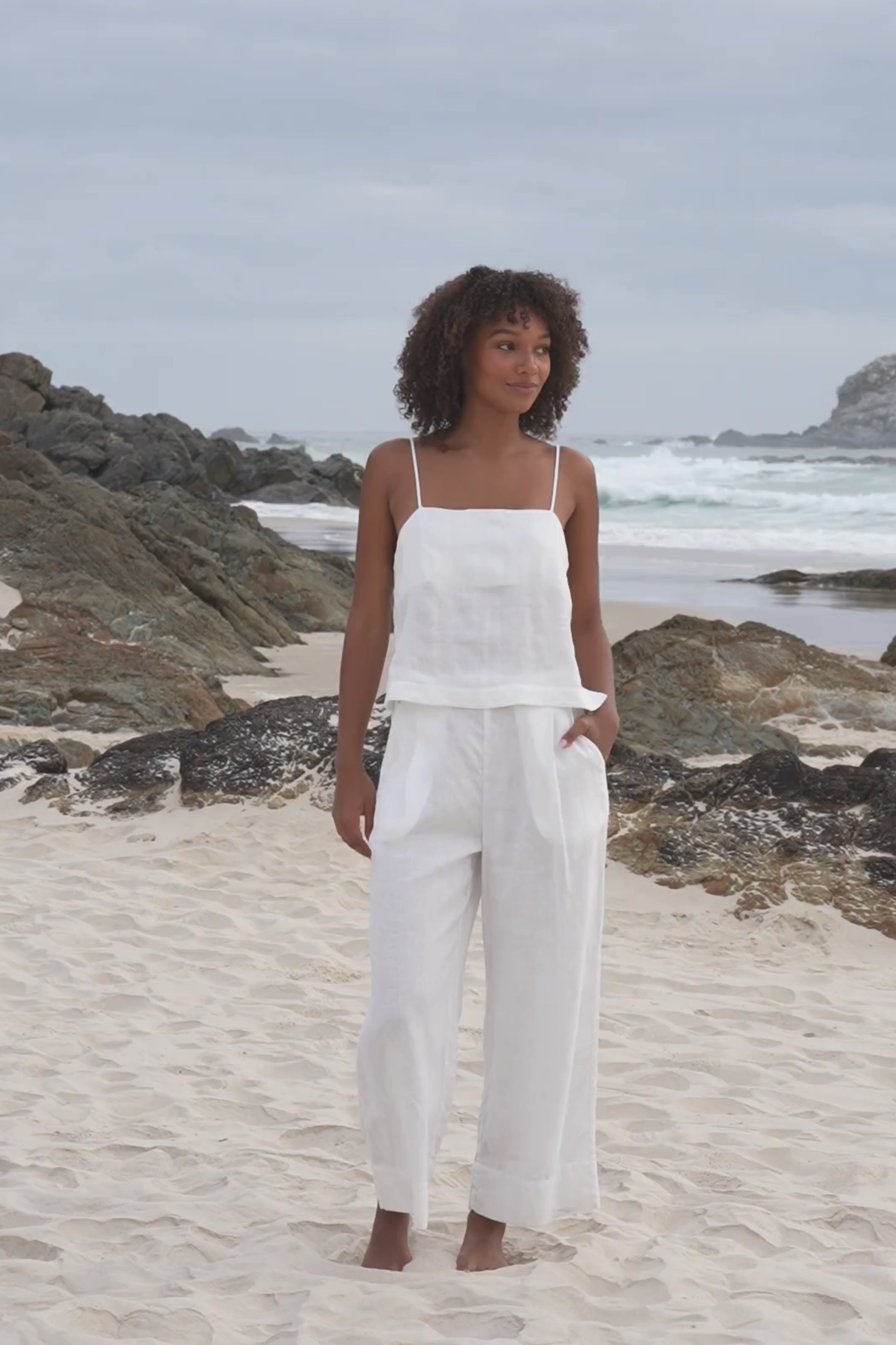 LILLY PILLY Rosa linen top with Oli pants in Ivory