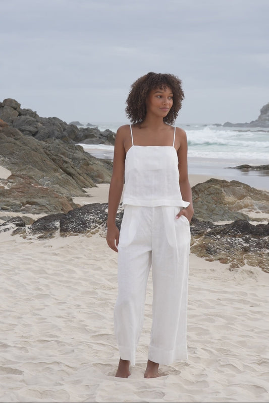 IVY IVORY LINEN CROP PANTS
