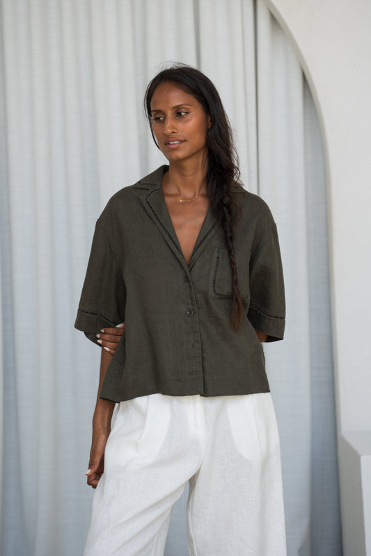 QUINN KHAKI LINEN SHIRT