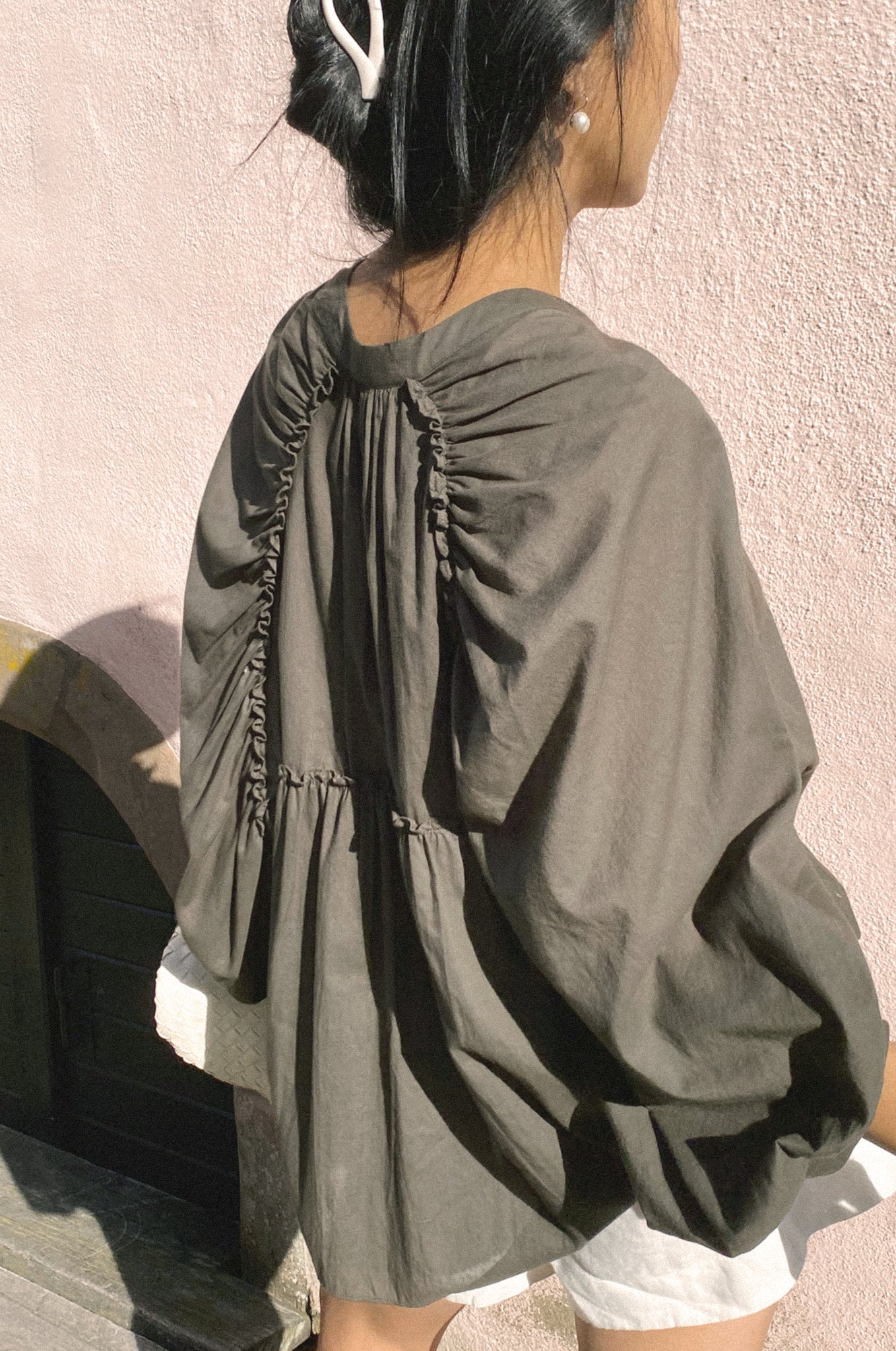 THALIA KHAKI COTTON VOILE SHIRT