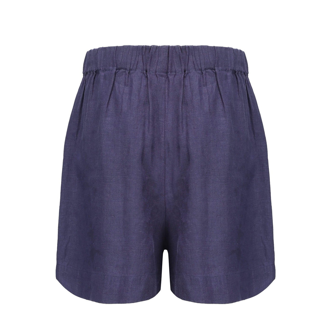 Lilly Pilly Collection 100% organic linen shorts in Denim Blue, as a 3D image showing back view