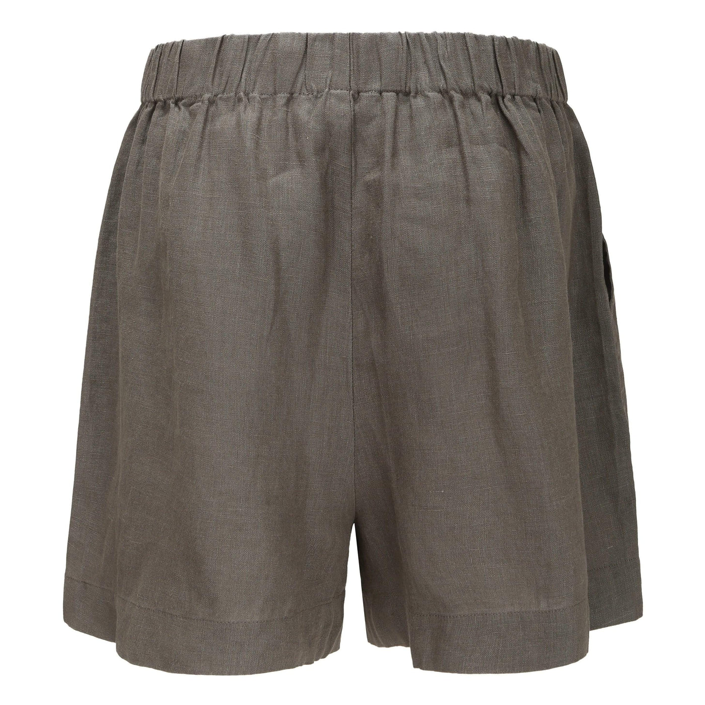 Lilly Pilly Collection 100% organic linen shorts in Khaki as 3D image back view