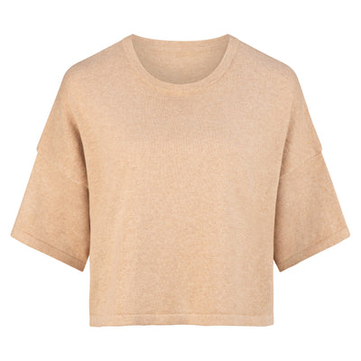 Lilly Pilly Collection Anna knit top made of cotton and cashmere in Oatmeal. 3D model image showing front view.
