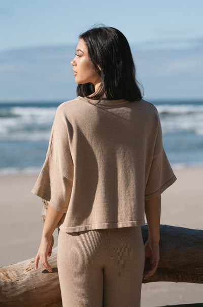 Lilly Pilly Collection Anna Knit top made from Cotton Cashmere in Oatmeal