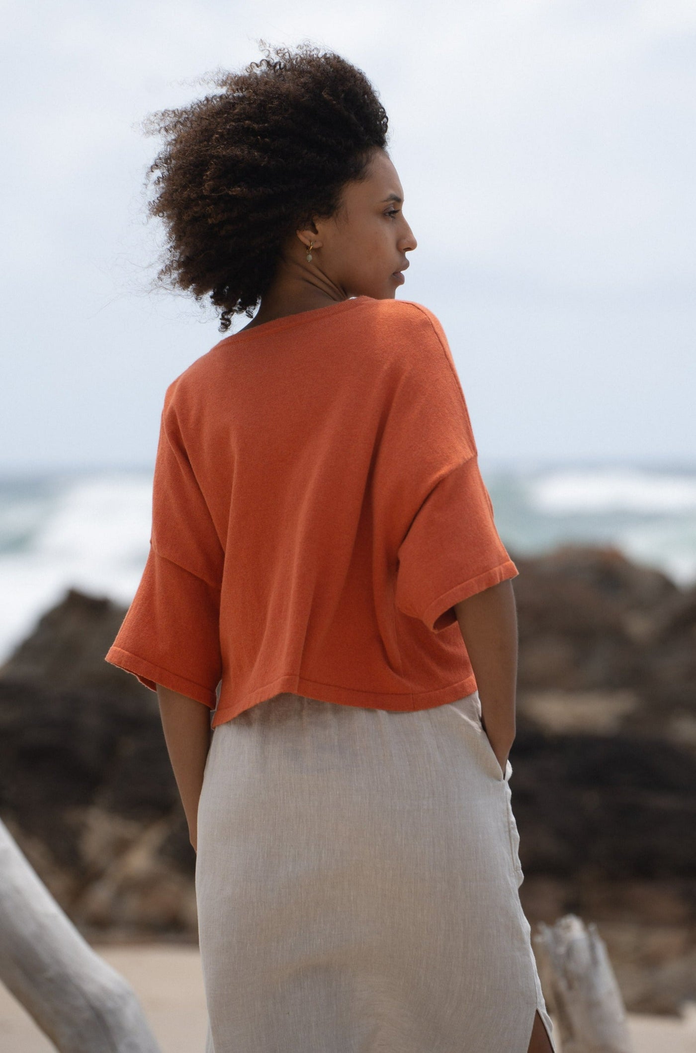 Lilly Pilly Collection Anna Knit top made from Cotton Cashmere in Ginger Marle