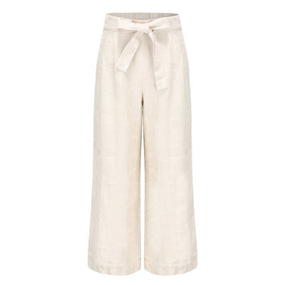 LILLY PILLY Collection 100% organic linen Ava Pants in Oatmeal as 3d image showing front view
