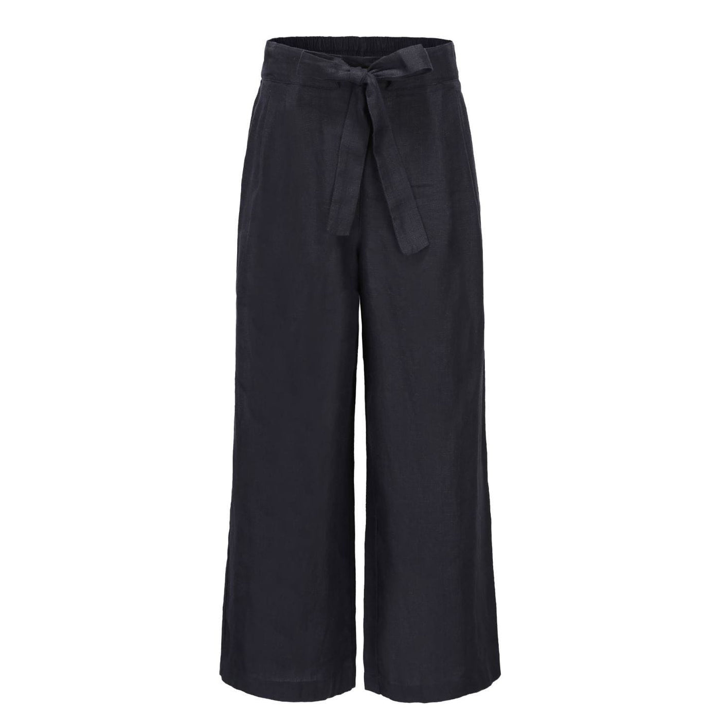 LILLY PILLY Collection 100% organic linen Ava Pants in Navy as 3D image showing front view