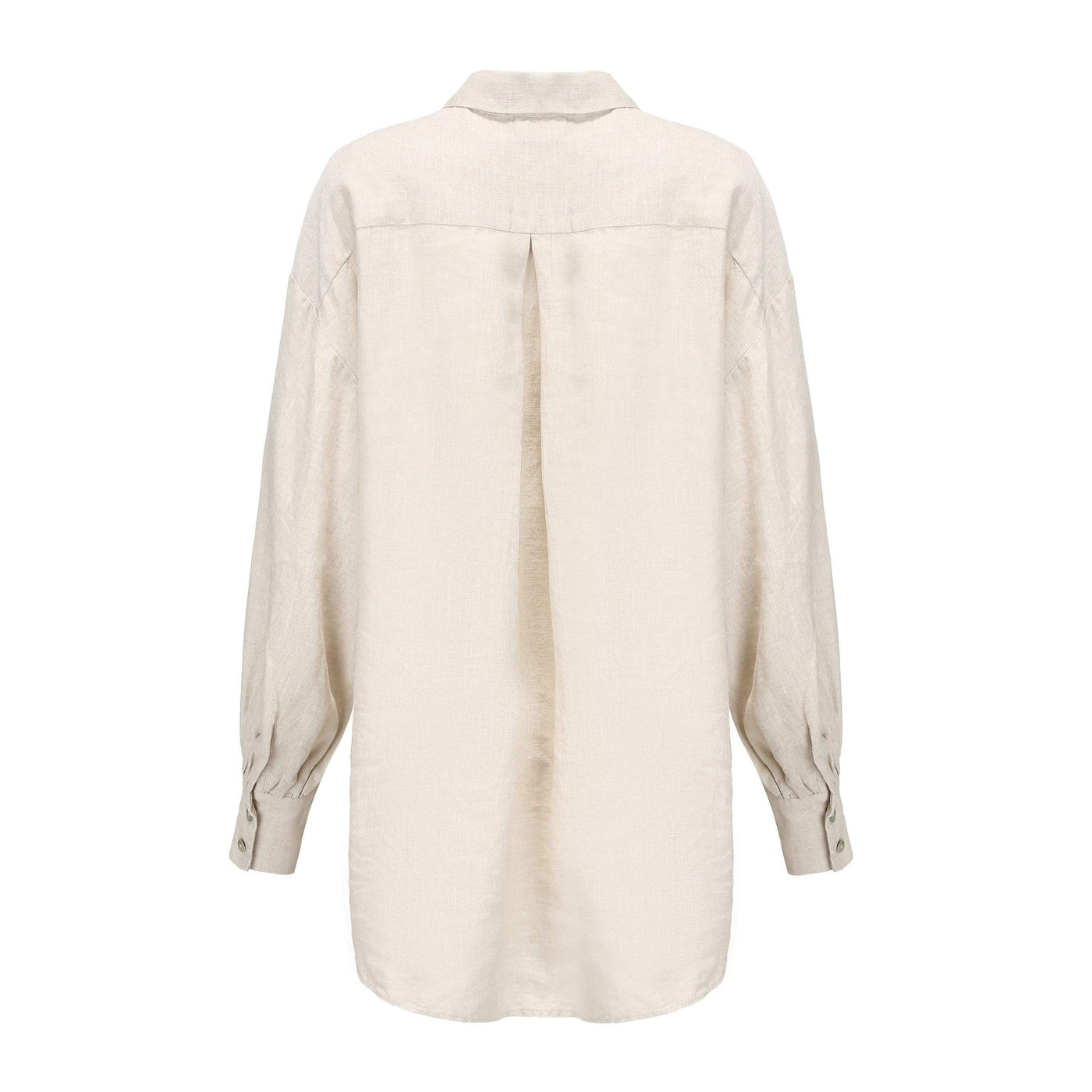 Lilly Pilly 100% organic linen Billie Shirt Dress in Oatmeal as 3D image showing back view