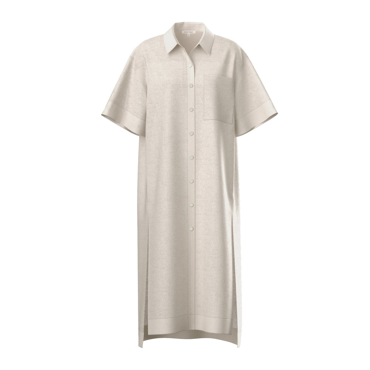 LILLY PILLY Collection Carly shirt made from 100% Organic linen in Oatmeal, as 3D model showing front view