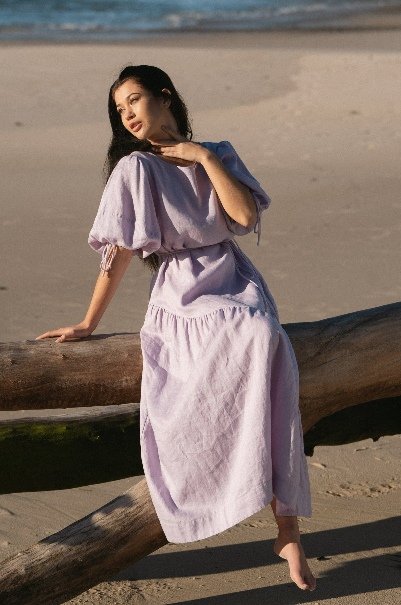 Lilly Pilly Collection 100% organic linen Charlotte dress in Lilac