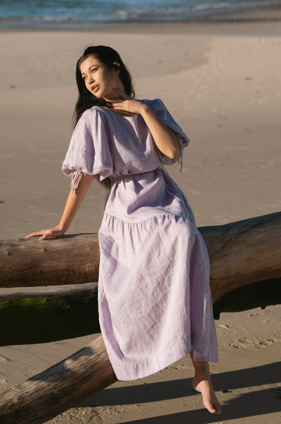 Lilly Pilly Collection 100% organic linen Charlotte dress in Lilac