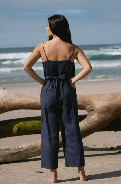 Lilly Pilly Collection 100% organic linen Chloe Jumpsuit in Denim Blue