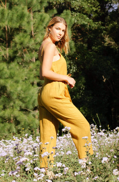 Lilly Pilly Collection 100% organic linen Chloe Jumpsuit in Mustard