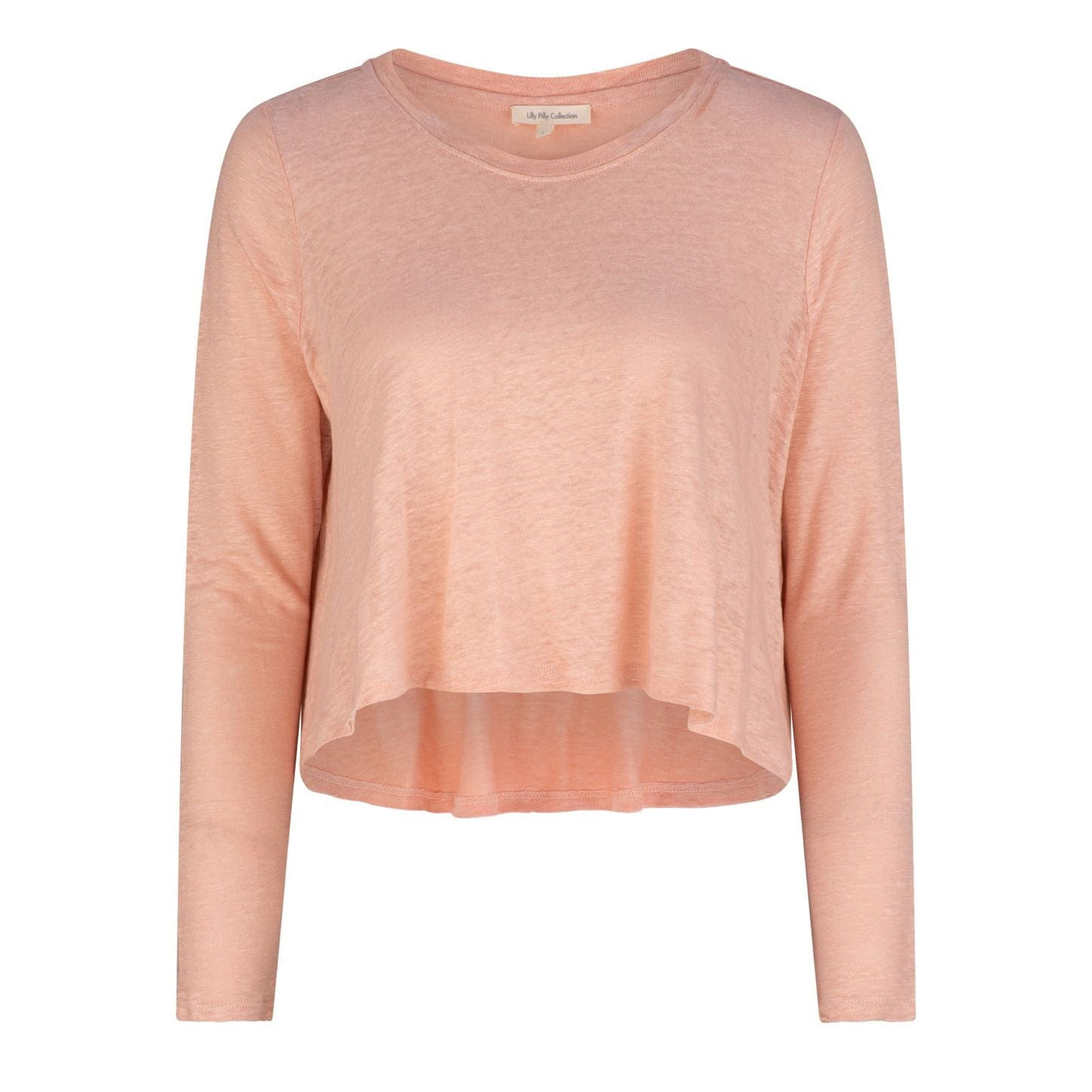 Lilly Pilly Collection 100% organic linen Elisa long sleeve t-shirt in Dusty Pink. 3D model showing front view.