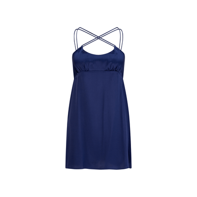 Lilly Pilly Collection bluesign® certified silk Ella Slip in Deep Blue, as a 3D image of front view