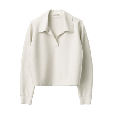 Lilly Pilly Collection cashmere Emma knitwear in Ivory. As a 3D image showing front view