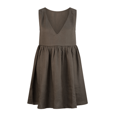 Lilly Pilly Collection organic linen Harper Dress in khaki (front or back - reversible)