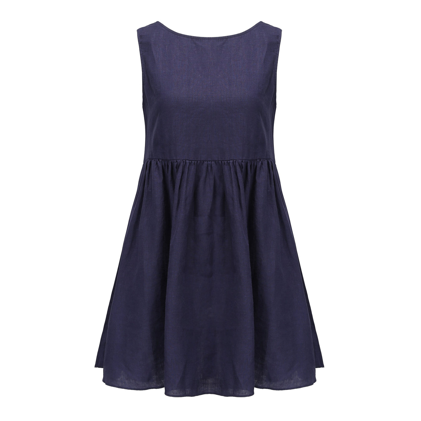 Lilly Pilly Collection 100% organic linen Harper Dress in Denim Blue as 3D model front view