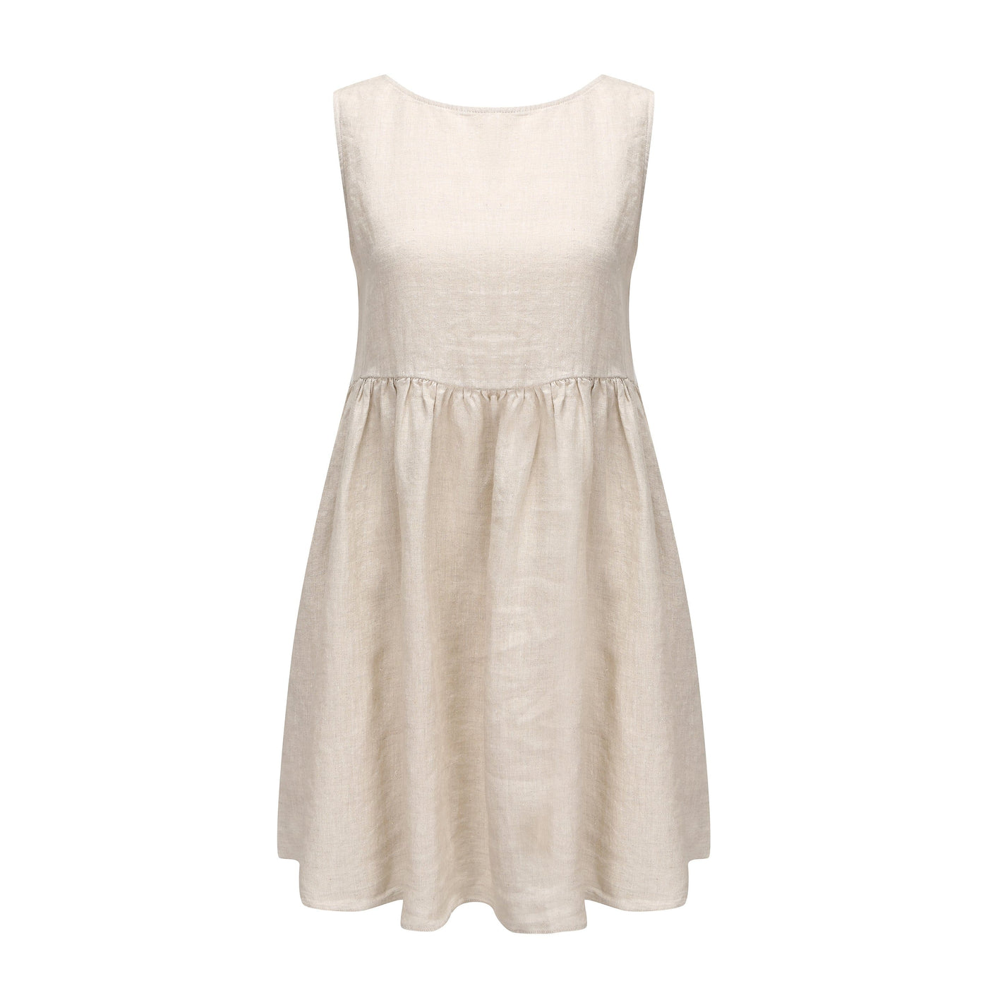 Lilly Pilly Collection 100% organic linen Harper Dress in Oatmeal as 3D image showing front view