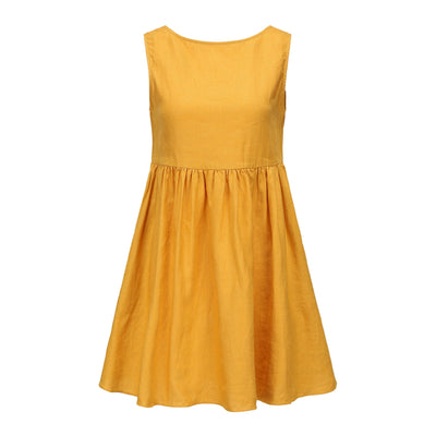 Lilly Pilly Collection 100% organic linen Harper Dress in Sunflower as 3D image showing front view