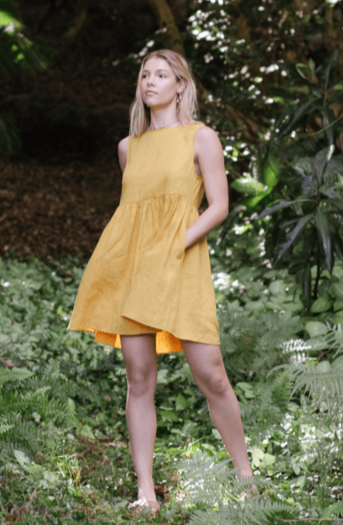 Lilly Pilly Collection 100% organic linen Harper Dress in Sunflower