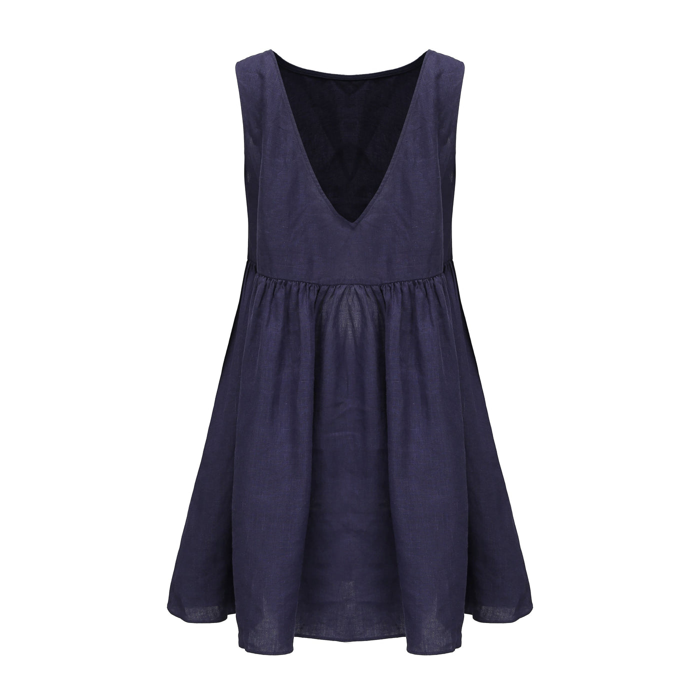 Lilly Pilly Collection 100% organic linen Harper Dress in Denim Blue as 3D model back view