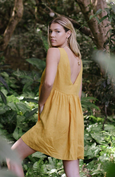 Lilly Pilly Collection 100% organic linen Harper Dress in Sunflower