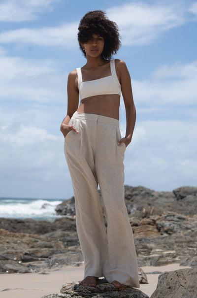 Lilly Pilly Collection Oli pants made from 100% Organic linen in Oatmeal