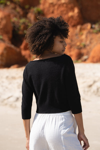 Lilly Pilly Collection recycled Cashmere cardigan top in Black